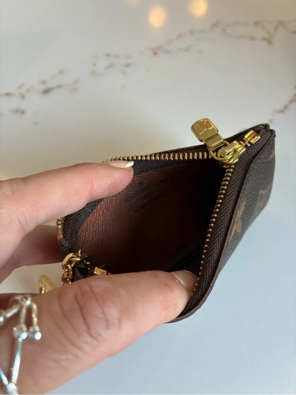 Louis Vuitton Monogram Brown Key Pouch with Gold Hardware